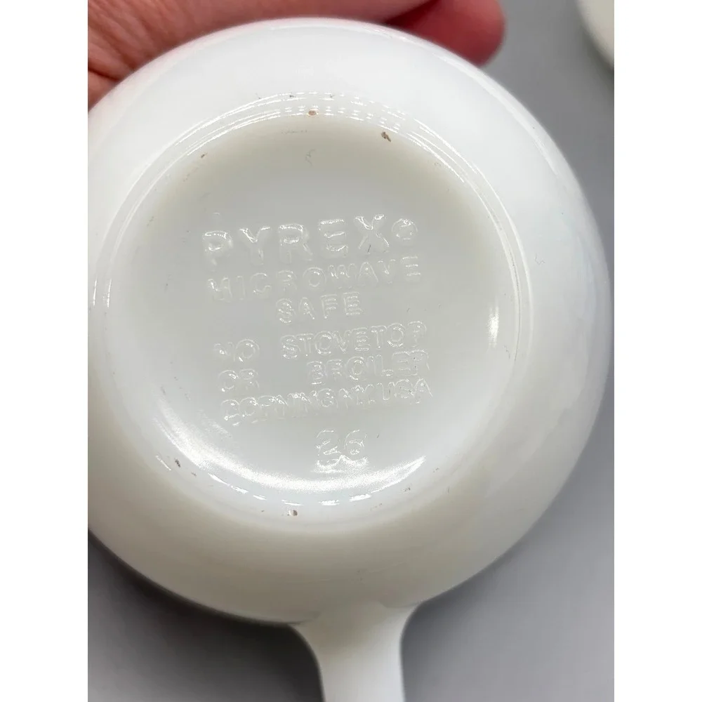 Vtg Pyrex‎ Solid White Milk Glass Cups Mug Bowl Set of 4 Microwave Safe